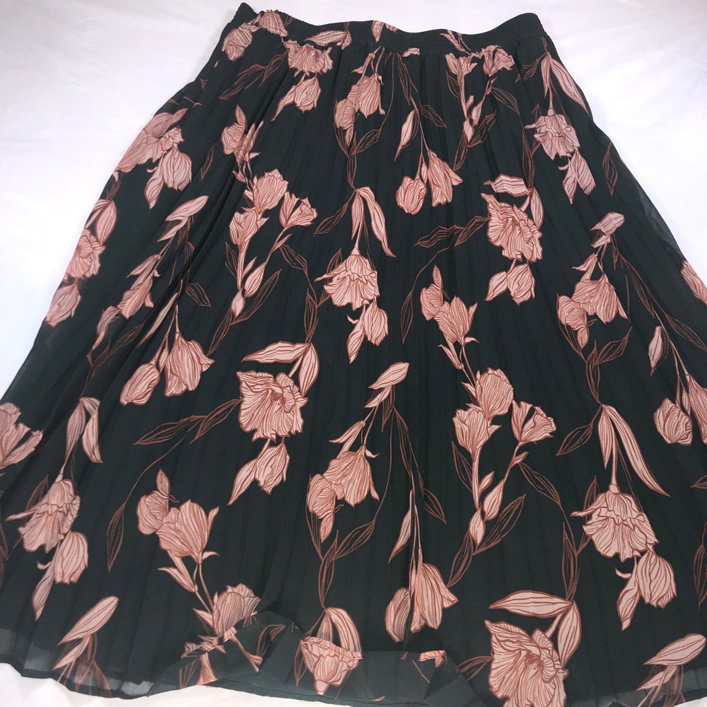 A New Day Green Pink Floral Pleated Midi Skirt Elastic Waist L RN17730 - Picture 10 of 11